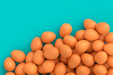 Many farm raw organic brown chicken eggs background from local market