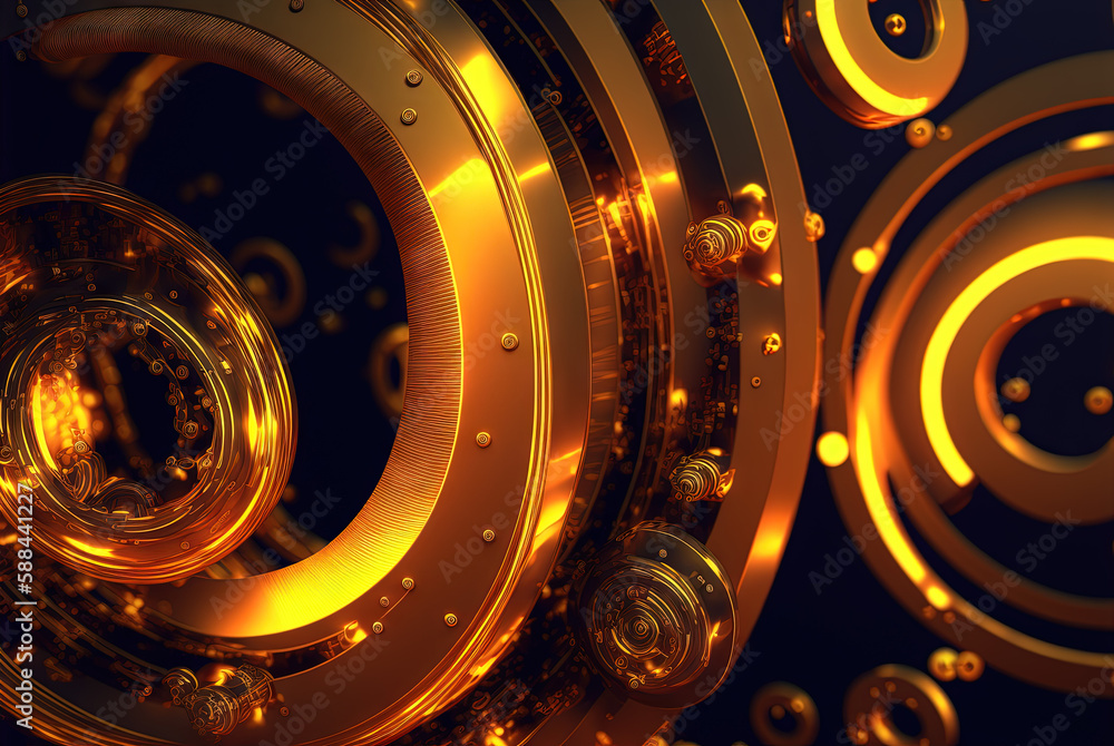 Poster Abstract science and technology background with shiny connection elements and sci-fi intefrace. Tech abstraction wallpaper. Generated AI