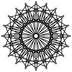 Modern circular rosette style geometric shapes symmetrical pattern design element in black color on transparent background 
