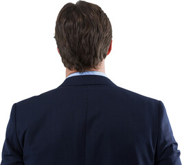 Businessman looking at invisible virtual screen against white background