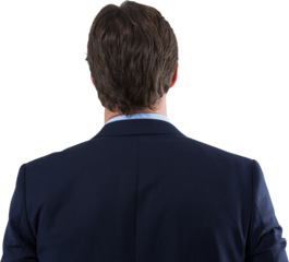 Businessman looking at invisible virtual screen against white background
