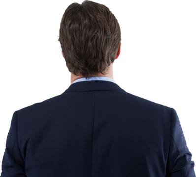 Businessman looking at invisible virtual screen against white background