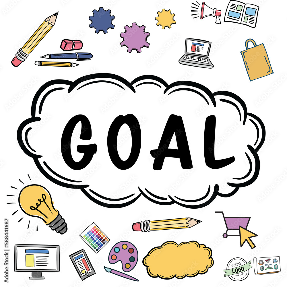 Poster goal text surrounded by various web icons