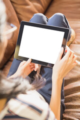 Businesswoman lying on sofa 