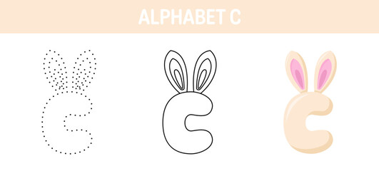 Alphabet C tracing and coloring worksheet for kids