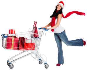 Woman standing with shopping trolley