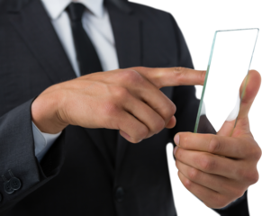 Businessman touching transparent interface screen