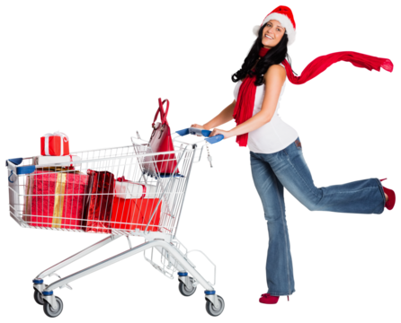 Woman standing with shopping trolley - Powered by Adobe