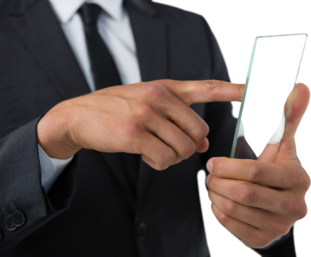 Businessman touching transparent interface screen
