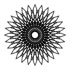 Modern geometric circular floral rosette illustration element in black color on transparent background 