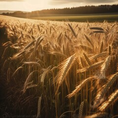 Close-up of barley at sunset. Generative AI