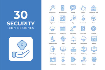 Security icons collection. cyber security, web security, internet security, cybercrime, etc. use for mobile app and web.