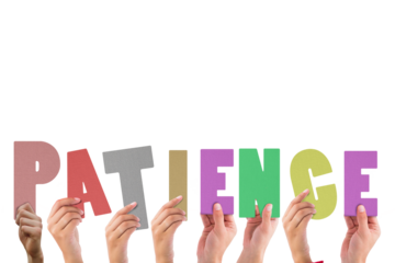 Cropped hands holding colorful word patience 