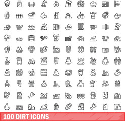 100 dirt icons set. Outline illustration of 100 dirt icons vector set isolated on white background