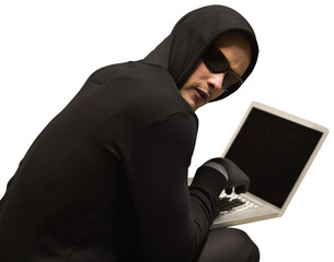 Hacker using laptop to steal identity