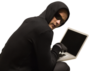 Hacker using laptop to steal identity