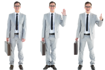 Smiling businessman three times
