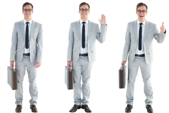 Smiling businessman three times