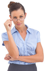 Businesswoman adjusting her glasses