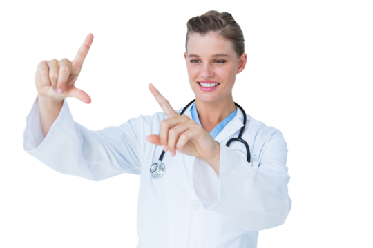 Doctor looking through finger frame 