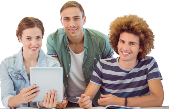 Fashion students using tablet 