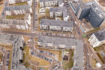 Fototapeta premium Drone photography of apartment block complex during spring morning