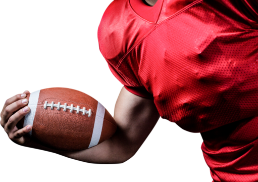 Cropped American football player holding ball