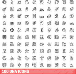 100 dna icons set. Outline illustration of 100 dna icons vector set isolated on white background