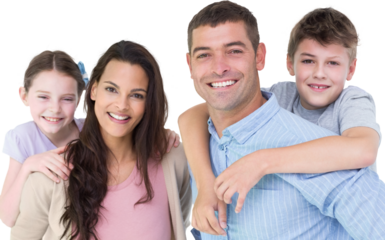 Portrait of parents giving piggyback ride to children