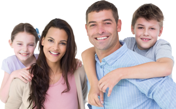 Portrait of parents giving piggyback ride to children - Powered by Adobe