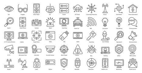 Surveillance Thin Line Icons CCTV Camera Security Iconset in Outline Style 50 Vector Icons in Black