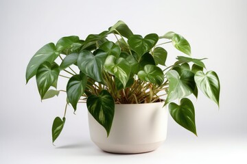 Heartleaf Philodendron Philodendron Hederaceum In A White Pot On A White Background. Generative AI