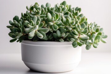 Jade Plant Crassula Ovata In A White Pot On A White Background. Generative AI
