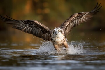 Osprey Bird Diving Into The Water To Catch Fish. Generative AI
