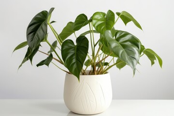Philodendron In A White Pot On A White Background. Generative AI