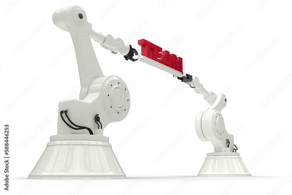 Aufkleber low angle view of robots holding team text