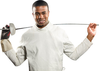 Portrait of swordsman standing with sword