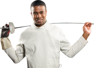 Portrait of swordsman standing with sword