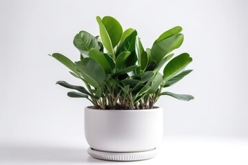 Zz Plant Zamioculcas Zamiifolia In A White Pot On A White Background. Generative AI