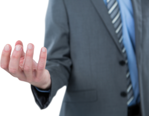 Midsection of businessman holding invisible object