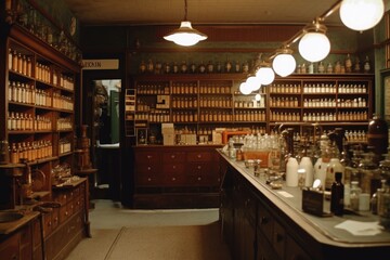 Vintage Pharmacy Fixtures And Displays. Generative AI