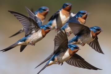 Swallows Flying In A Synchronized Pattern. Generative AI