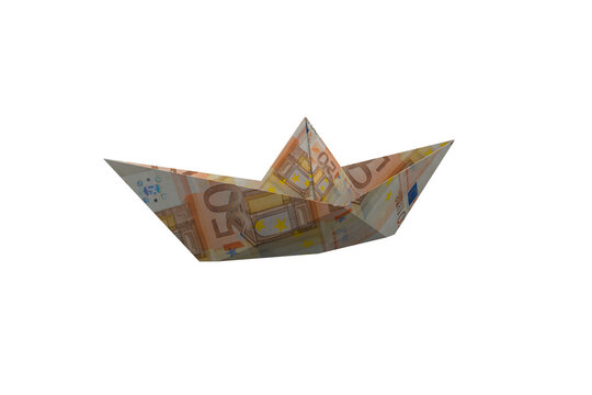 Fototapeta Paper boat made from euro