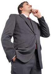 Thoughtful businessman with hand on chin