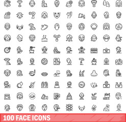 100 face icons set. Outline illustration of 100 face icons vector set isolated on white background