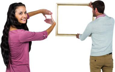Smiling couple with picture frame