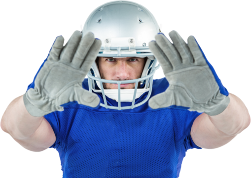 Portrait American football player defending