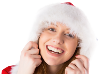 Festive redhead smiling at camera