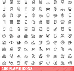 100 flame icons set. Outline illustration of 100 flame icons vector set isolated on white background