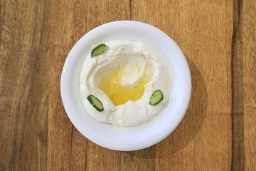 Labneh Plate on Wooden Table